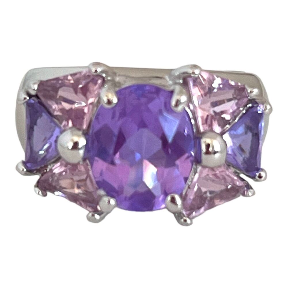 Vintage 1980s Uncas Sterling Silver Purple CZ Multi Stone Ring Size 6.5 - 5Z